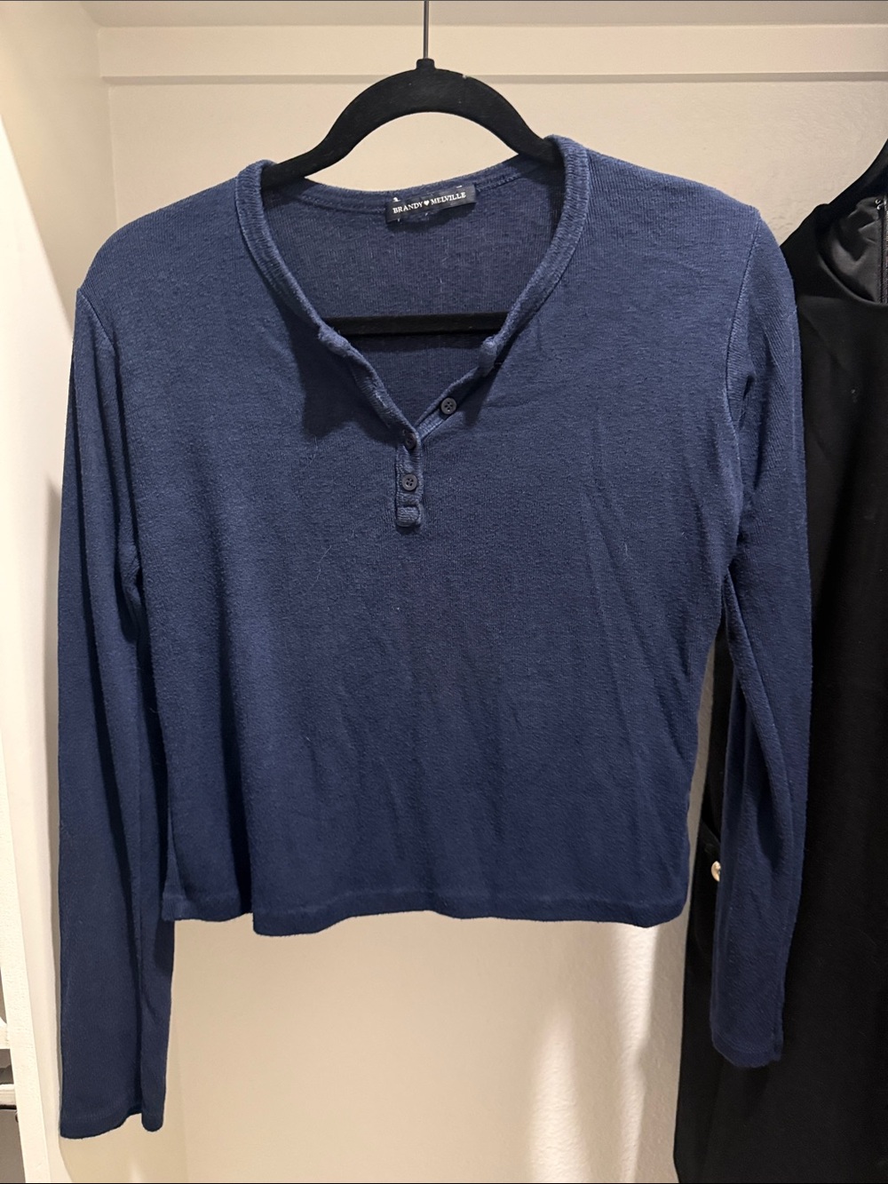 Brandy Melville Navy Blue Long-Sleeve Henley Top
